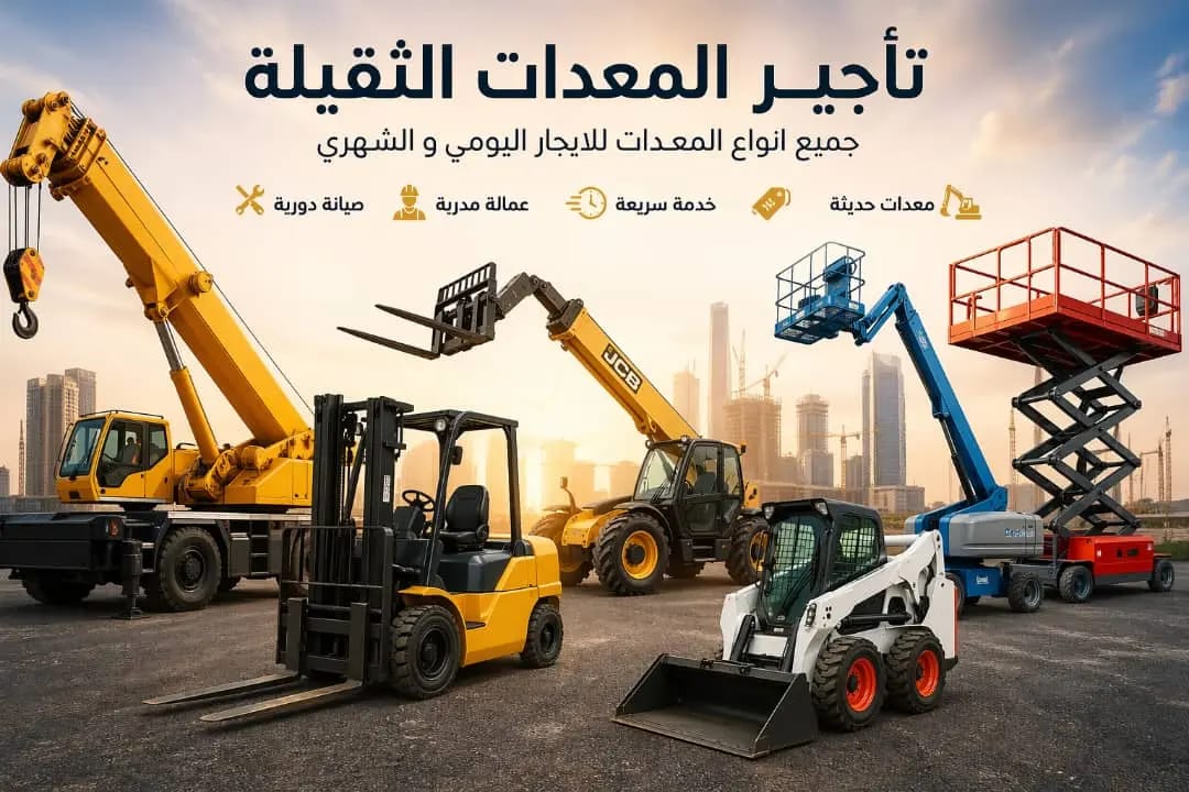 تأجير المعدات الثقيلة في السعودية | الأنواع، الأحجام، وأفضل الأسعار